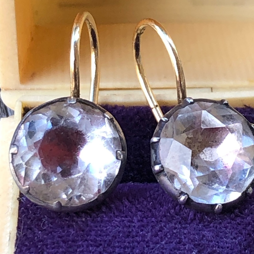 Georgian Paste Shepherds Hook Earrings Cut Pinche… - image 1